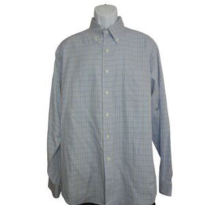Brooks Brothers Shirt Men's Large 1818 Italy Long Sleeve Blue Plaid Cotton